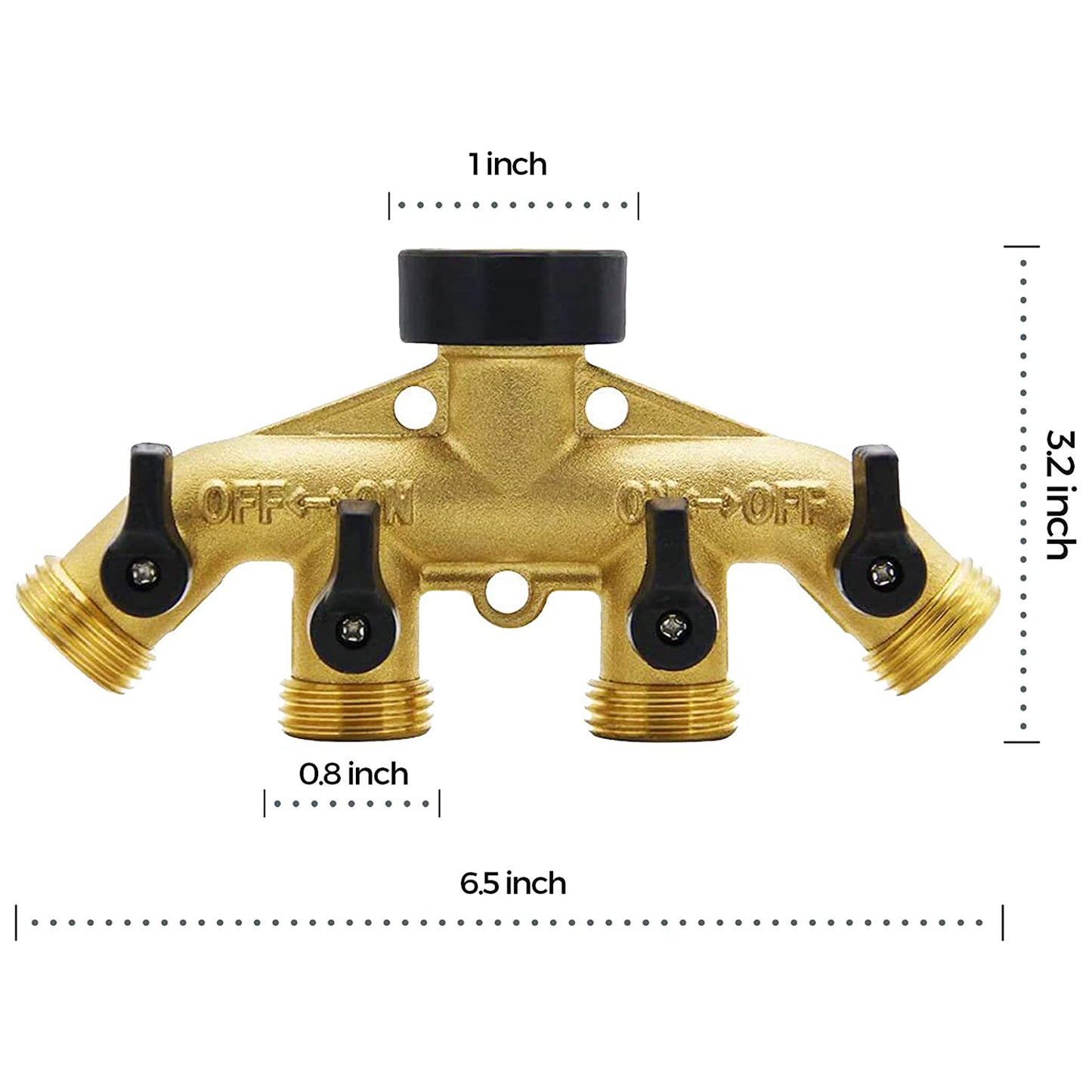 4 Way Brass Hose Splitter 3/4" Hose Faucet Manifold with 4 Valves