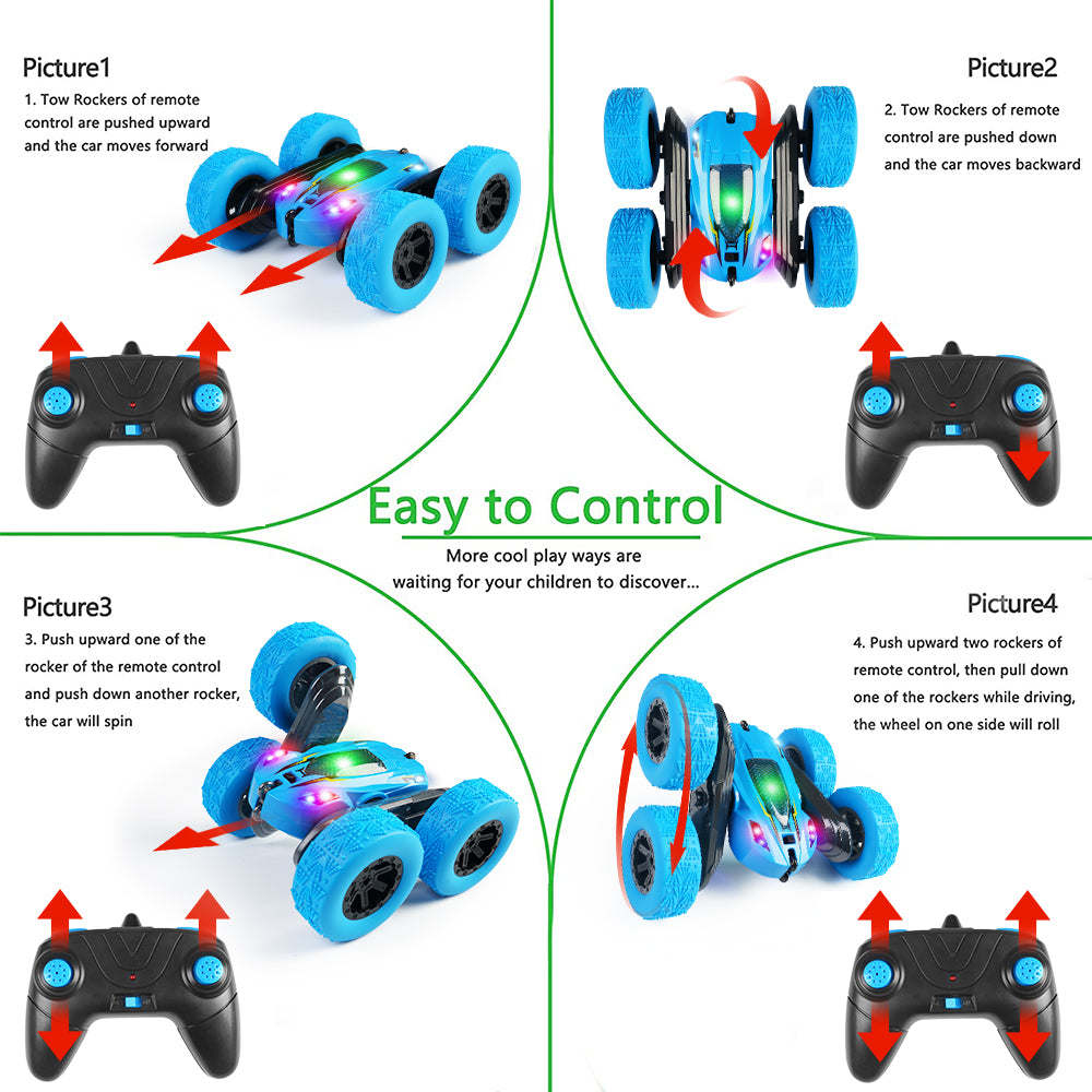 Remote Control Car Race Stunt Toy Double Sided 360° Rotating Rechargeable