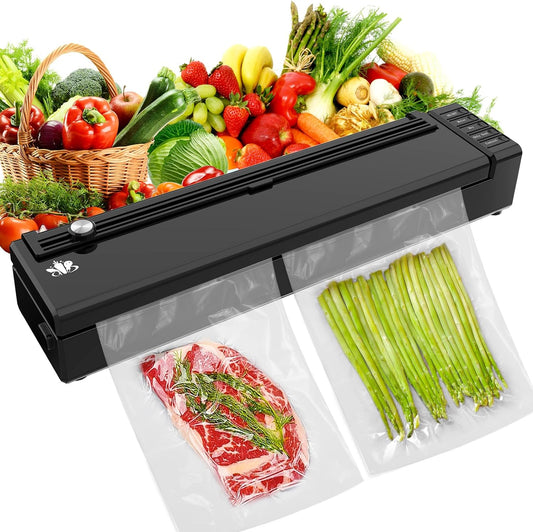 Cordless Rechargeable Vacuum Sealer Machine for Food Storage and Sous Vide - With External Vacuum, Suction Hose, Bag Cutter, and 10 Bags