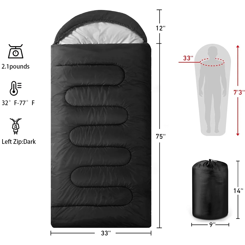 Sleeping Bags Adults Backpacking Lightweight Waterproof Cold Weather Bag Black