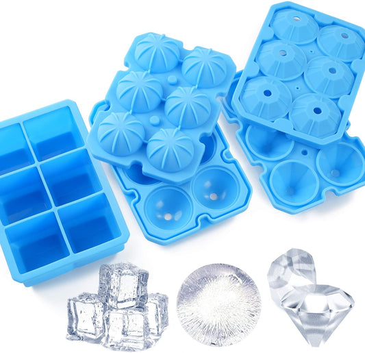 Silicone Ice Cube Trays Square Sphere Diamond Shape 3 Pack