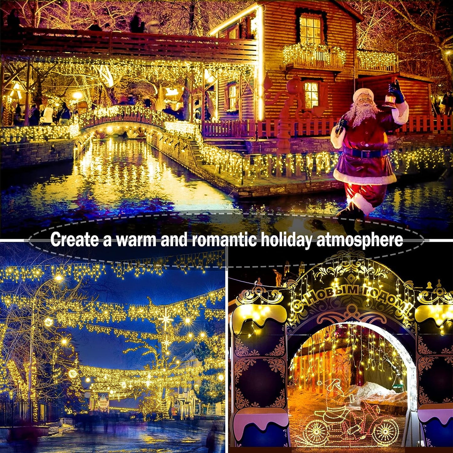 Christmas Lights Outdoor Decorations 400 LED 33ft 8 Modes Curtain Fairy String Light with 75 Drops