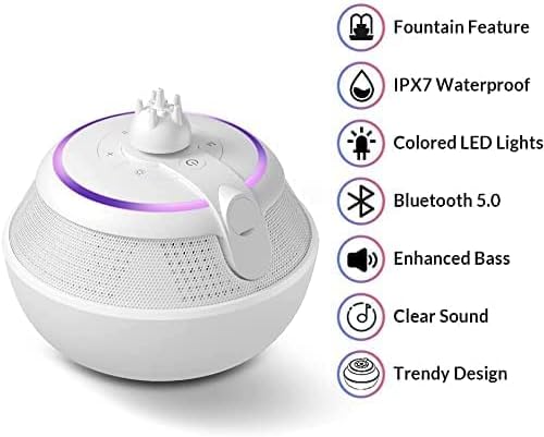 Fountain Waterproof Bluetooth Speaker, Wireless Shower Floating Party Outdoor Pool Speakers with Lights Deep Bass for Hot Tub Water (White)