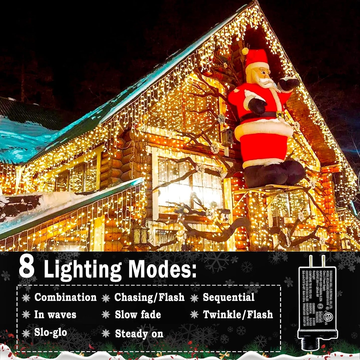 Christmas Lights Outdoor Decorations 400 LED 33ft 8 Modes Curtain Fairy String Light with 75 Drops