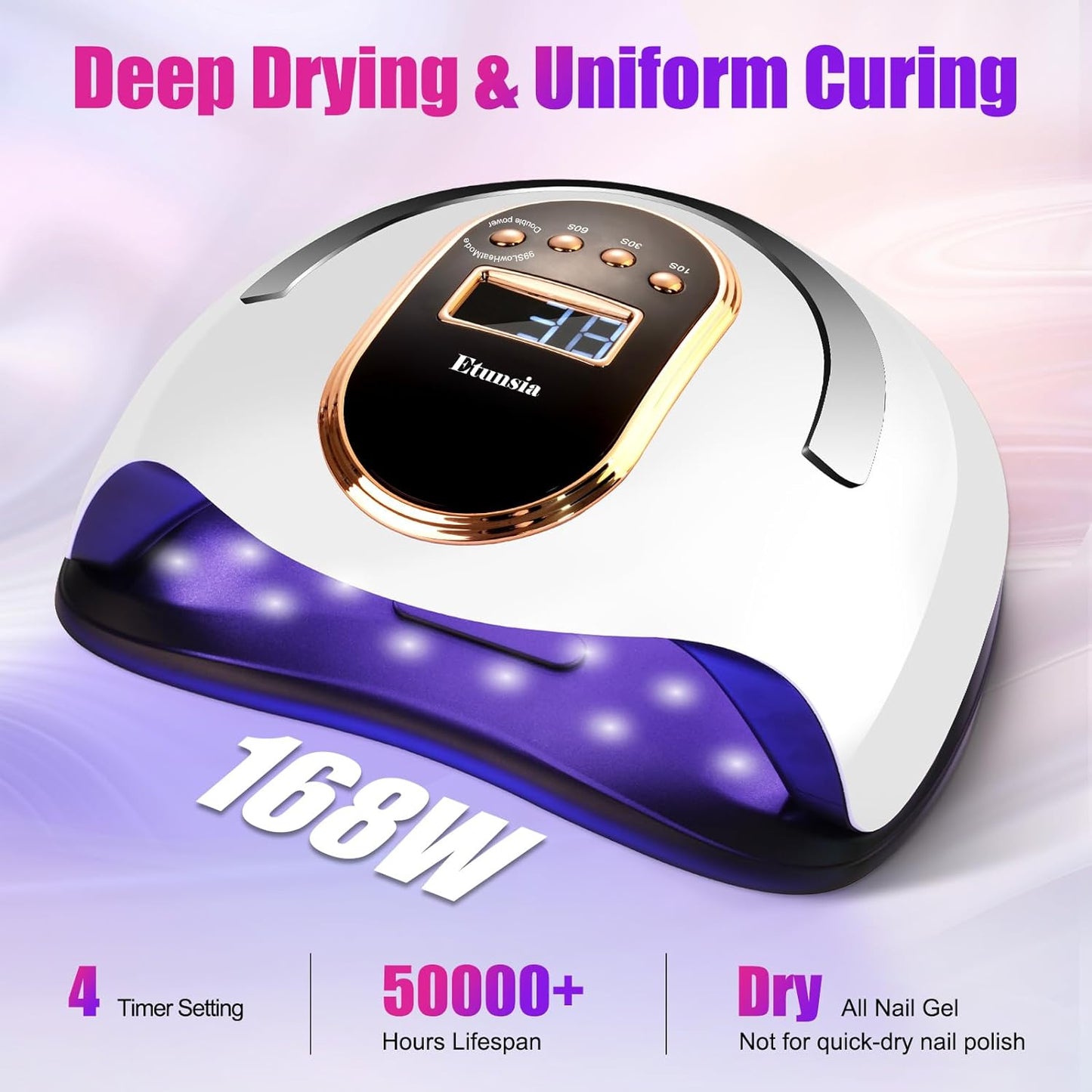 UV Light for Nails, 168W UV Light for Gel Nails/Acrylic, UV LED Nail Lamp with 4 Timer Modes - Automatic Sensor -LCD Screen - 2 UV Gloves UPF50+, Gel Nail Light for Salon Quality at Home