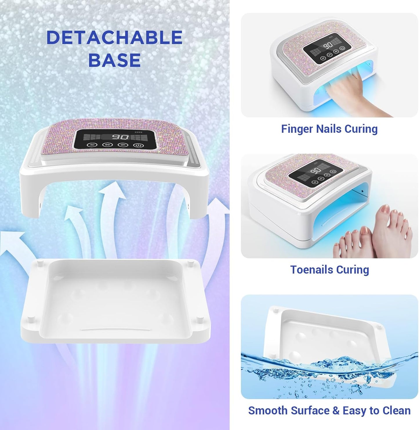 Cordless Nail Lamp, 120W Rechargeable UV Nail Lamp for Gel Nails, LED Nail Lamp with 4 Timer Modes, Gel Nail Light Decorate with Sparkling Nail Rhinestones Diamond