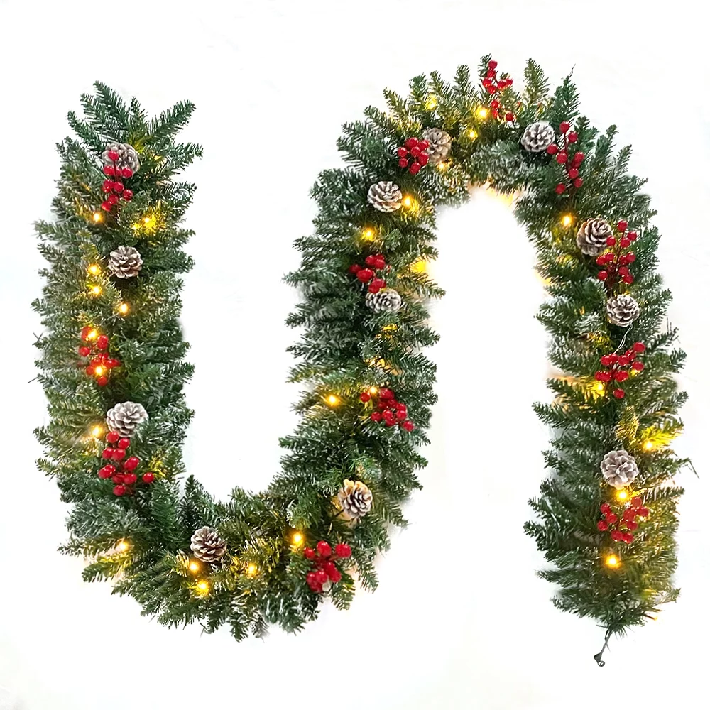 9ft Christmas Garland Prelit with Pine Cones and Berries