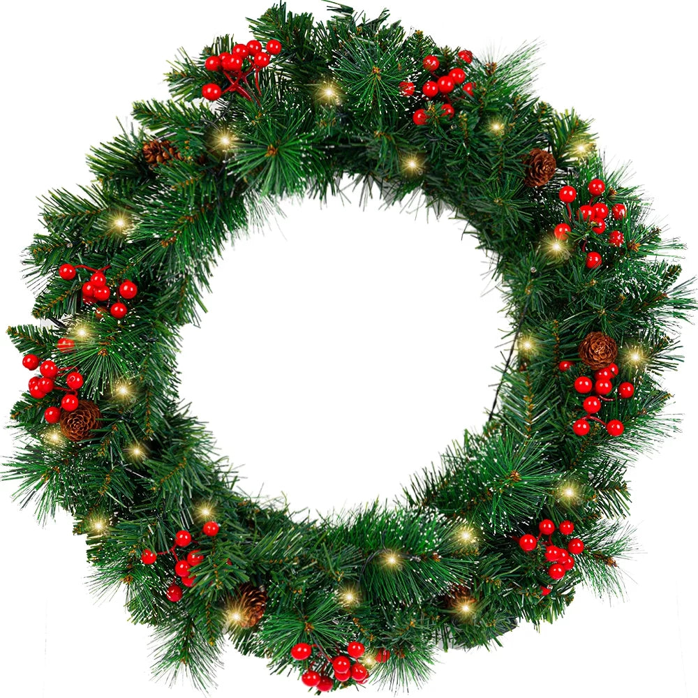 24" Pre-Lit Artificial Christmas Wreaths for Front Door