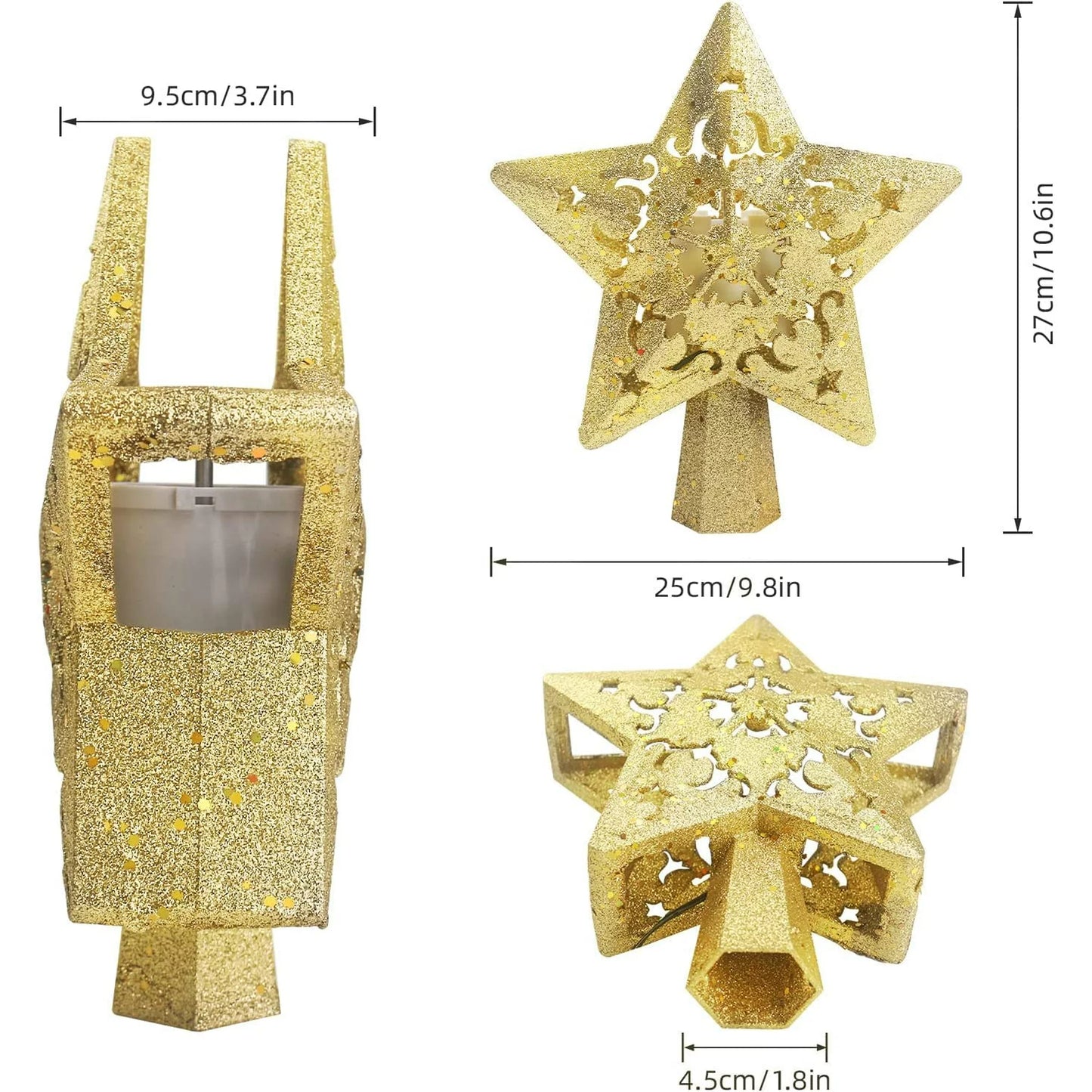 Christmas Tree Topper Projector, LED Star Tree Topper Light, Glitter Gold Star Topper Projector