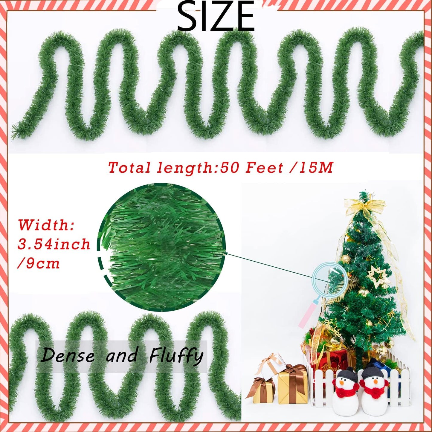 50FT Christmas Garland for Christmas Decoration Non-Lit Soft Green