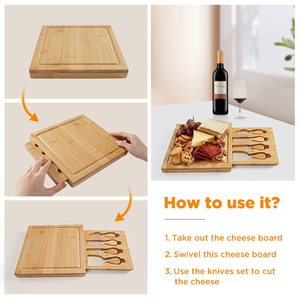 Cheese Board Set with Knife Slide-Out Drawer