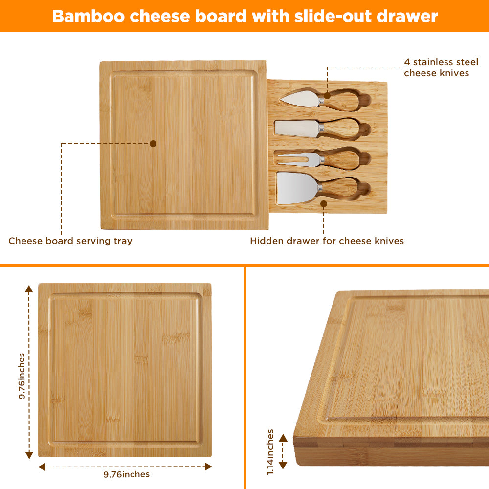 Cheese Board Set with Knife Slide-Out Drawer