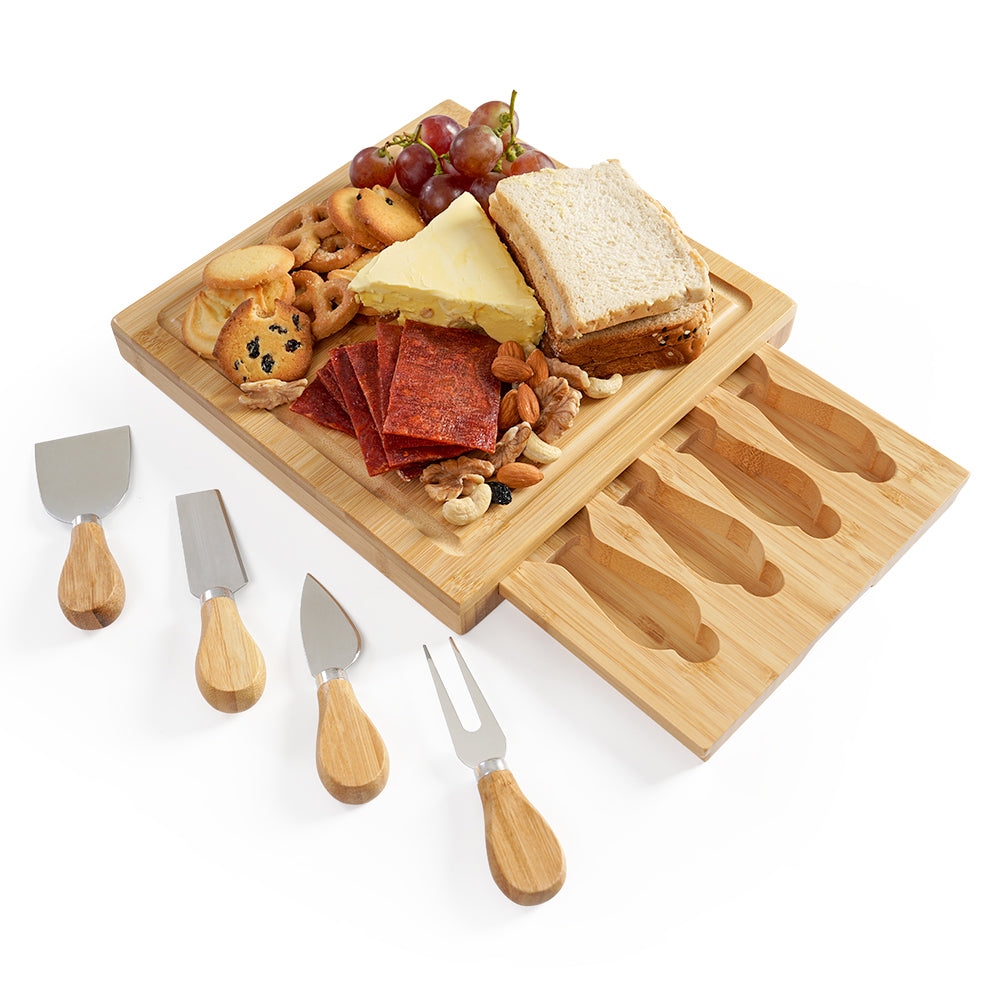 Cheese Board Set with Knife Slide-Out Drawer