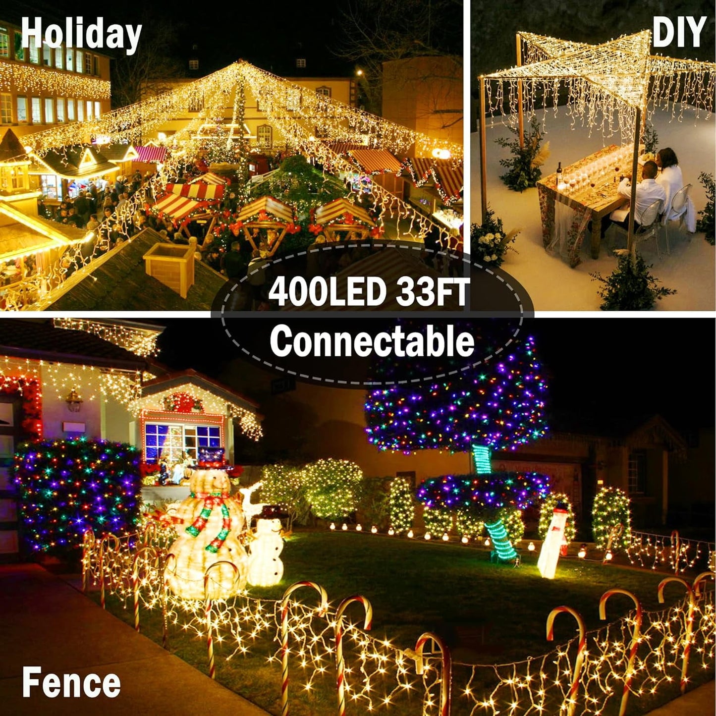 Christmas Lights Outdoor Decorations 400 LED 33ft 8 Modes Curtain Fairy String Light with 75 Drops